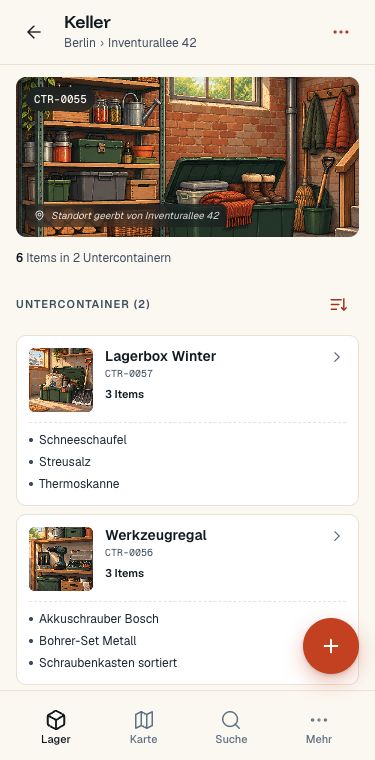 Keller mit Untercontainern und Inhaltsvorschau